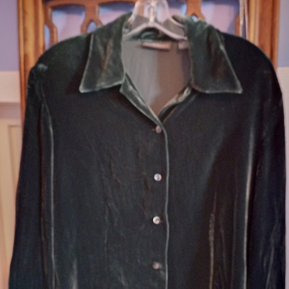 Vintage Green Velvet Buttondown Blouse